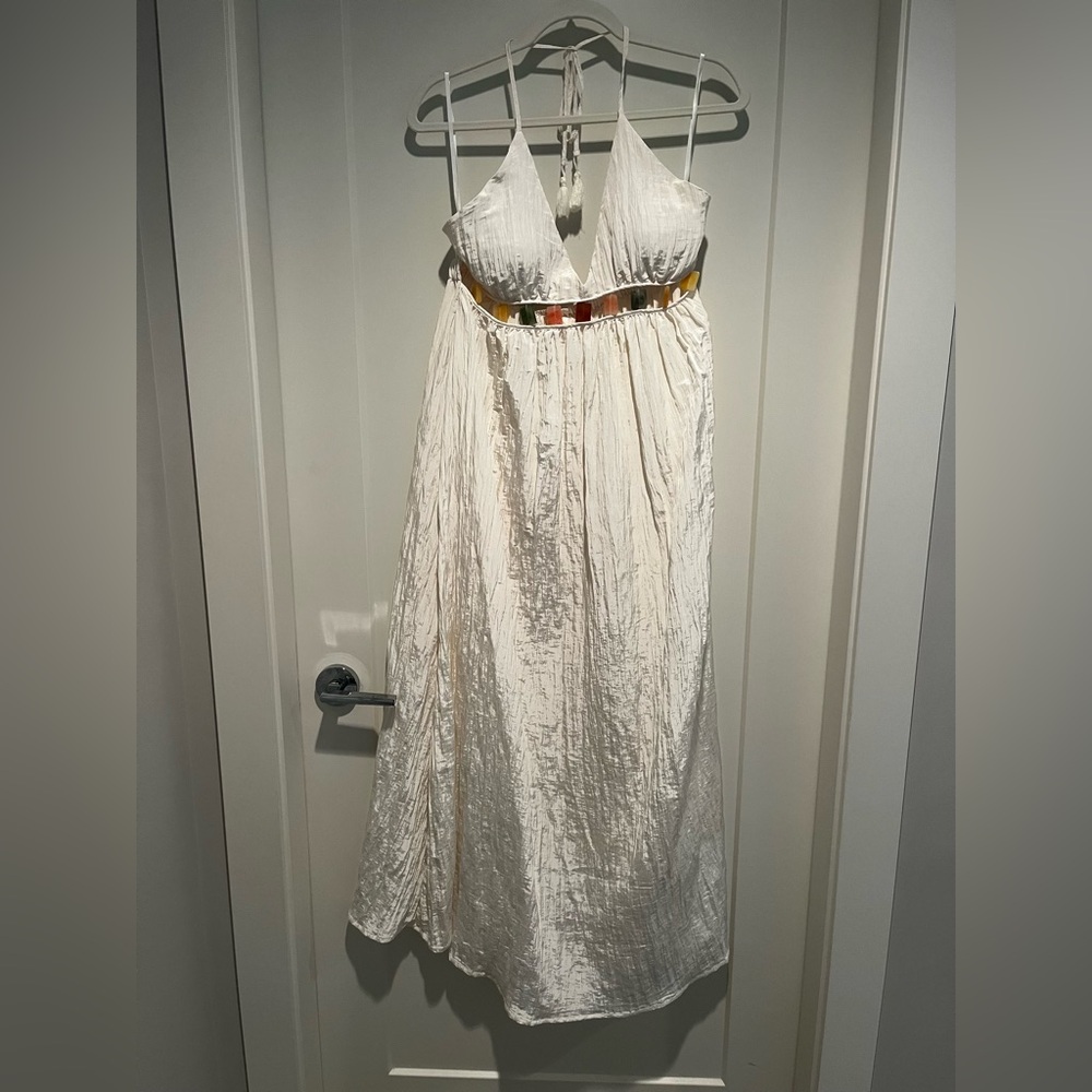 Lulu White Maxi Dress with Colorful Bead Accents